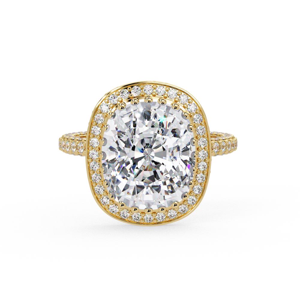 Elongated Cushion Halo With 3 Side Micropave Shank Engagement Ring