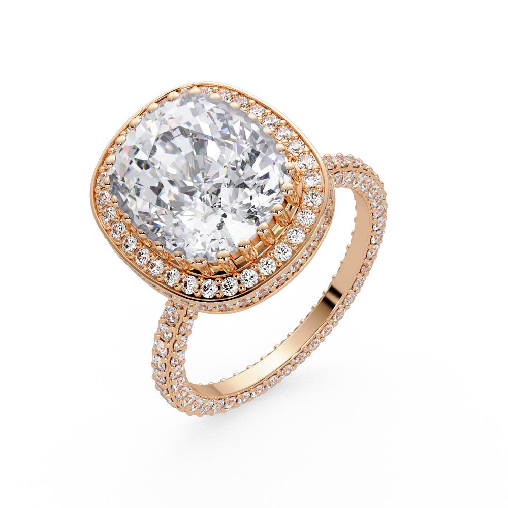 Elongated Cushion Halo With 3 side Micropave Shank Engagement ring