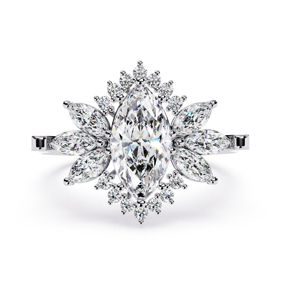 Marquise Sunburst Style Engagement Ring White Gold