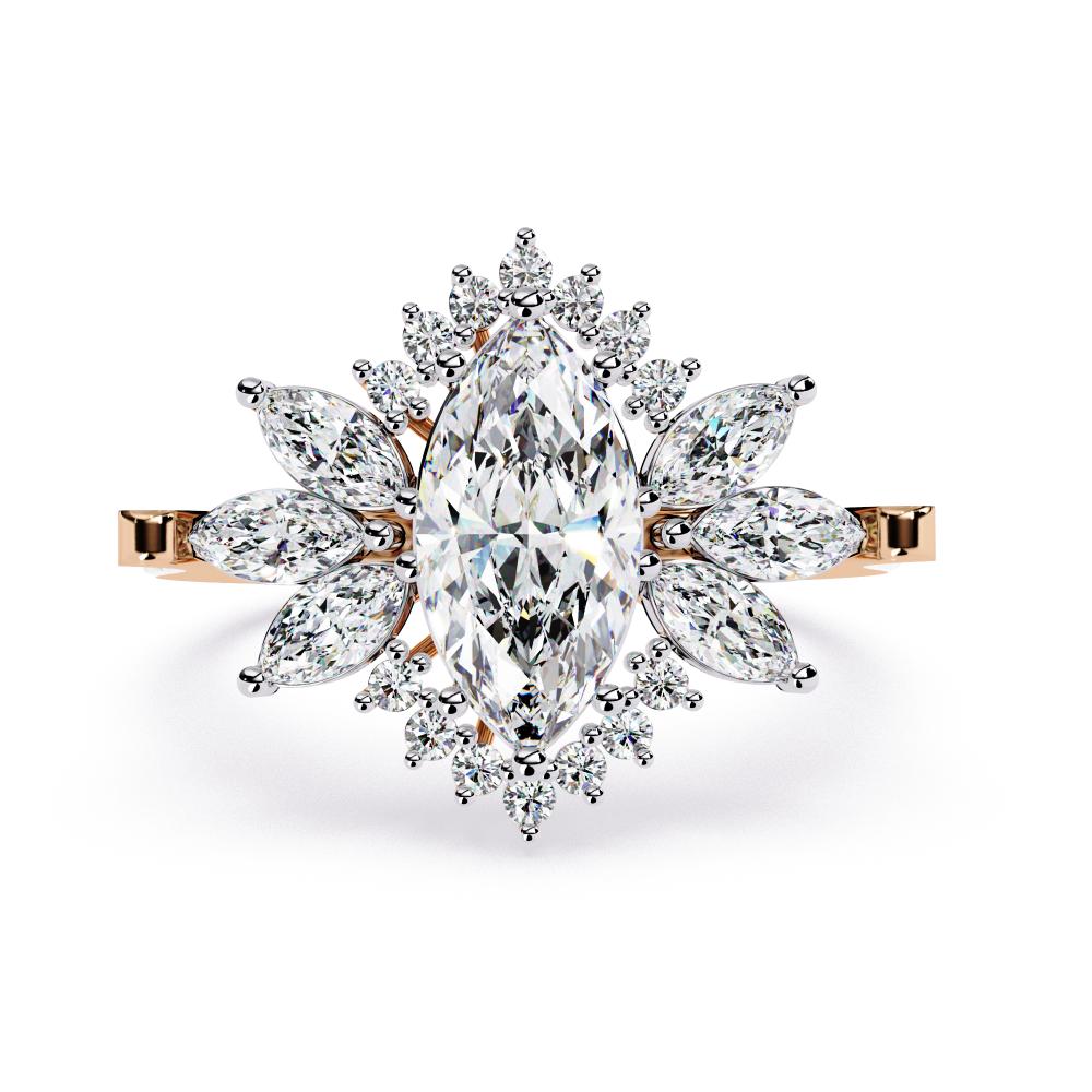 Marquise Sunburst Style Engagement Ring Rose Gold