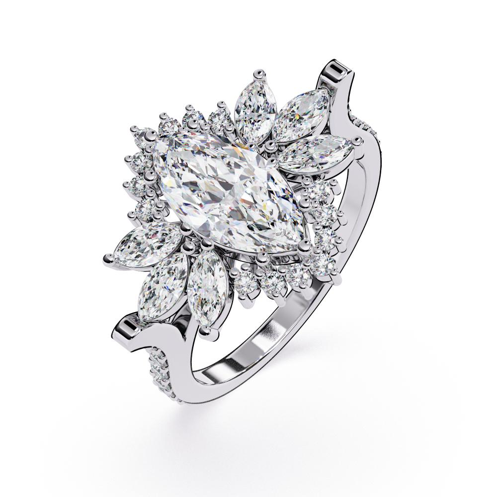 Marquise Sunburst Style Engagement Ring White Gold