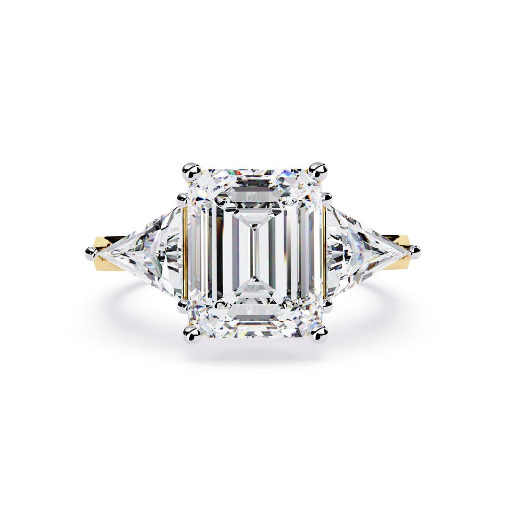 Emerald With Triangle Three Stone Engagement Ring