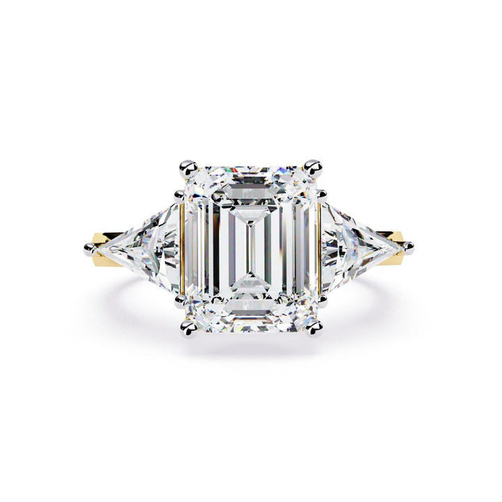 Emerald With Triangle Three Stone Engagement Ring