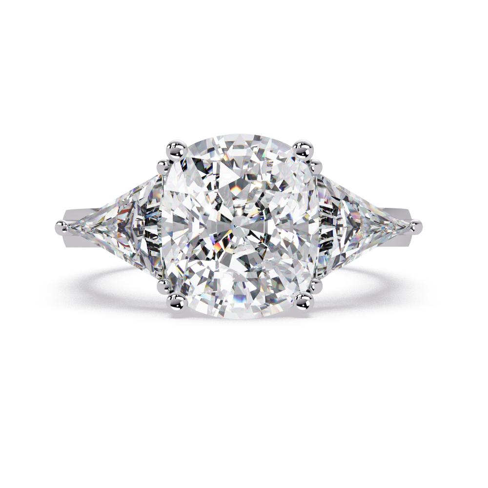 Elongated Cushion With Triangle Three Stone Engagement Ring