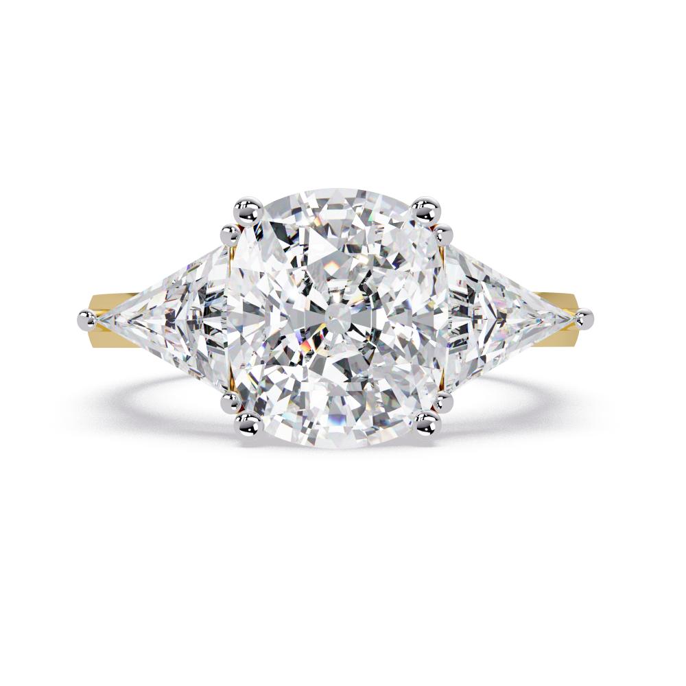 Elongated Cushion With Triangle Three Stone Engagement Ring