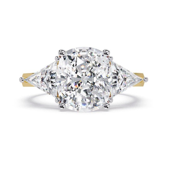 Elongated Cushion With Triangle Three Stone Engagement Ring