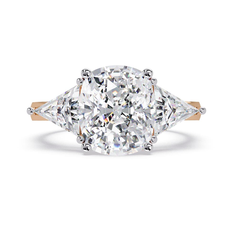 Elongated Cushion With Triangle Three Stone Engagement Ring