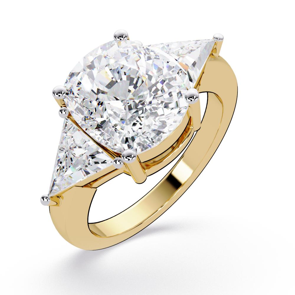 Elongated Cushion With Triangle Three Stone Engagement Ring