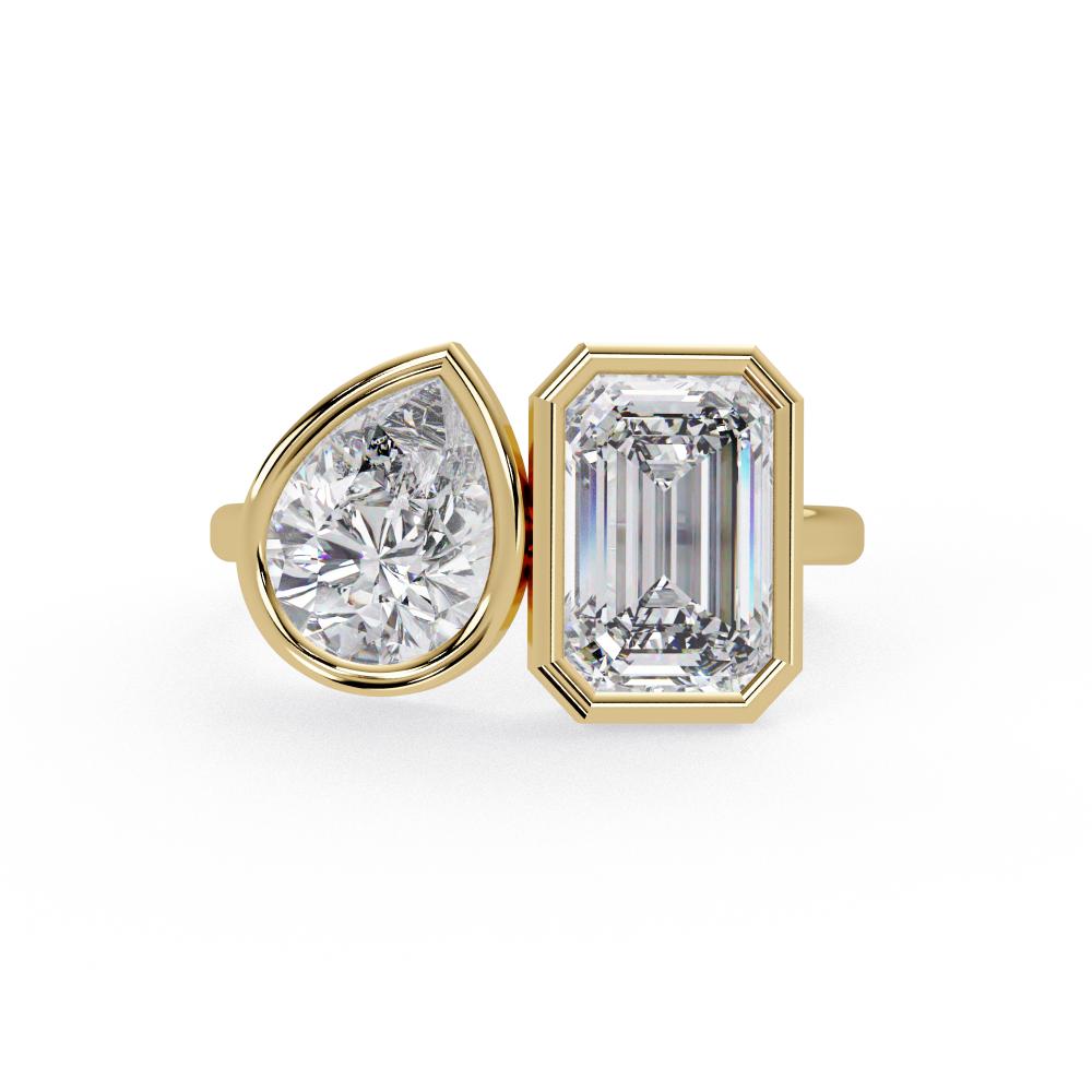 Emerald & Pear Bezel Set Toi Et Moi Engagement ring