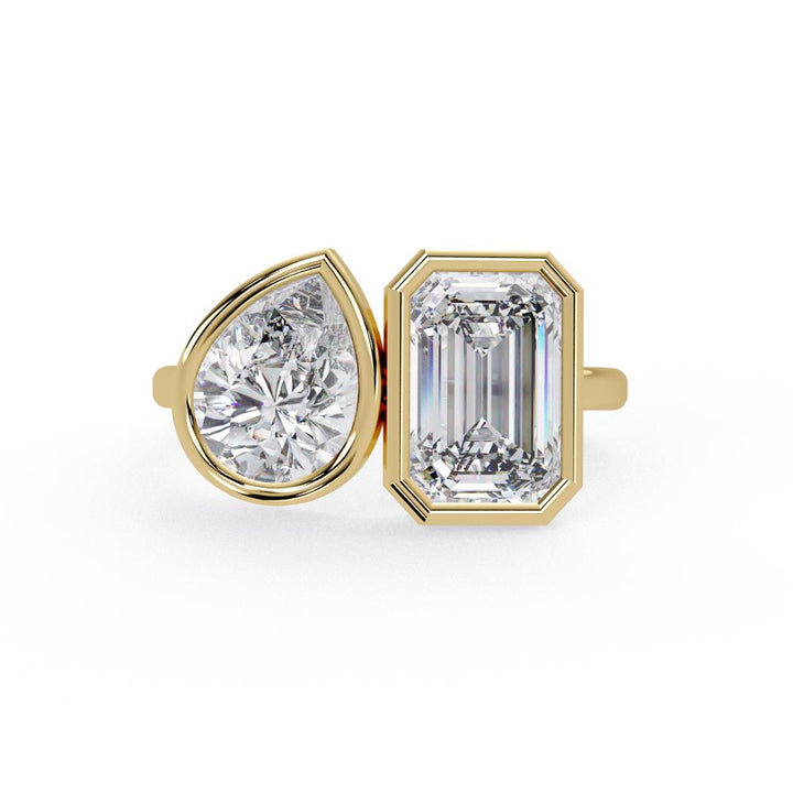 Emerald & Pear Bezel Set Toi Et Moi Engagement ring