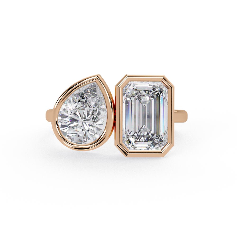Emerald & Pear Bezel Set Toi Et Moi Engagement ring