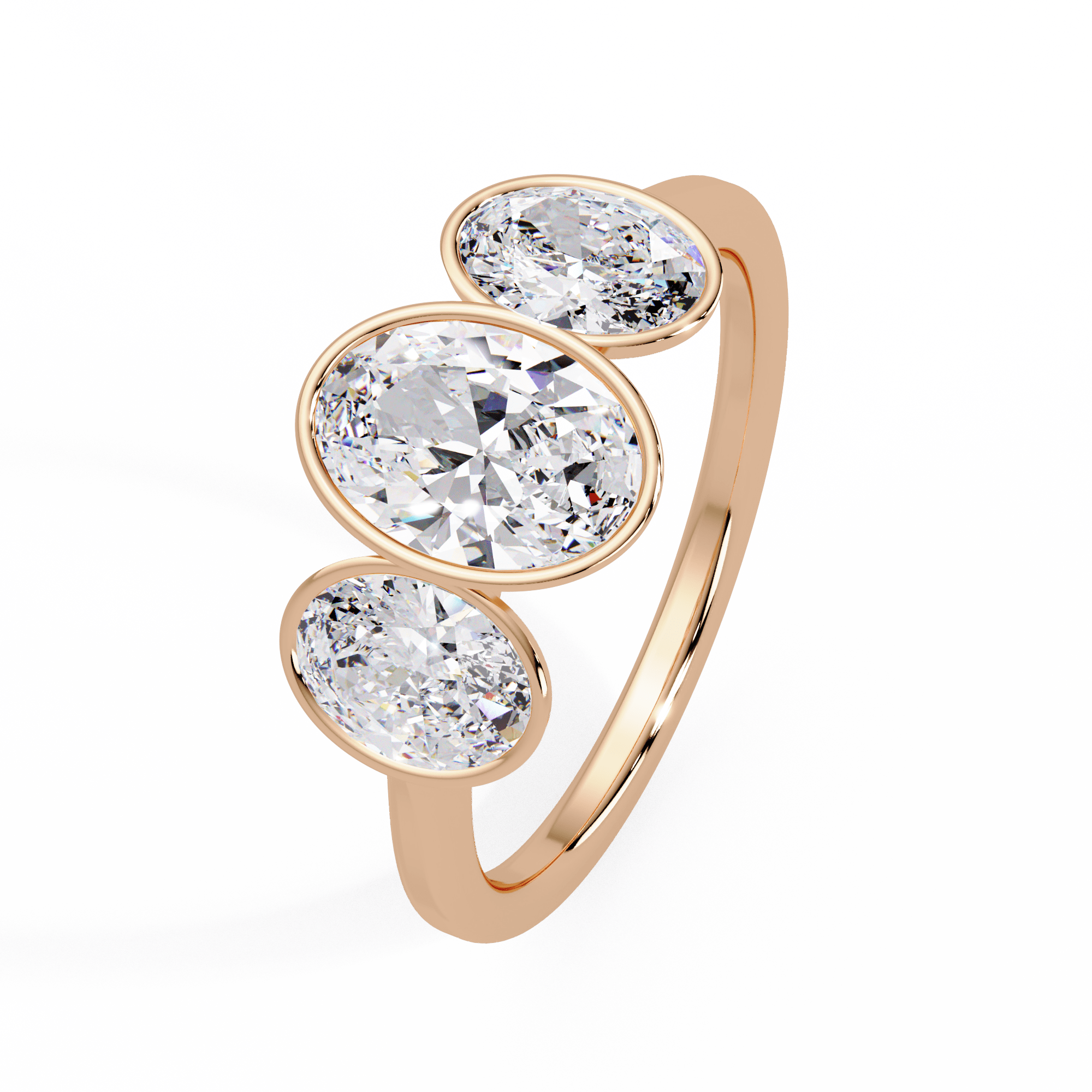 Oval Three Stone Bezel Set Engagement Ring