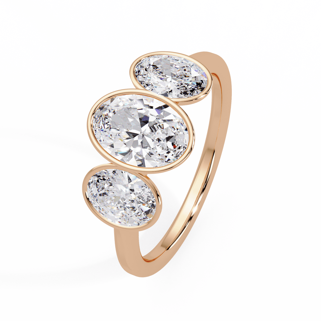 Oval Three Stone Bezel Set Engagement Ring