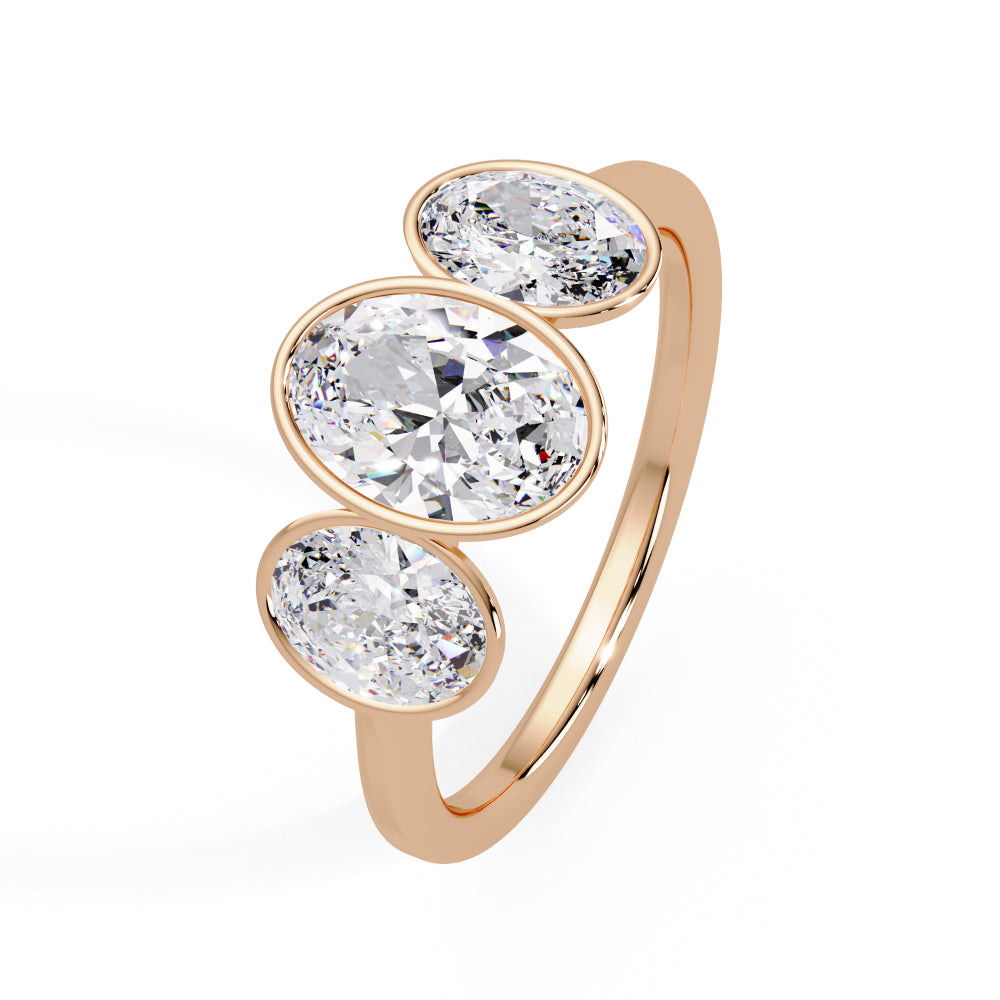 Oval Three Stone Bezel Set Engagement Ring