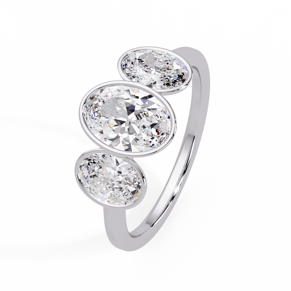 Oval Three Stone Bezel Set Engagement Ring