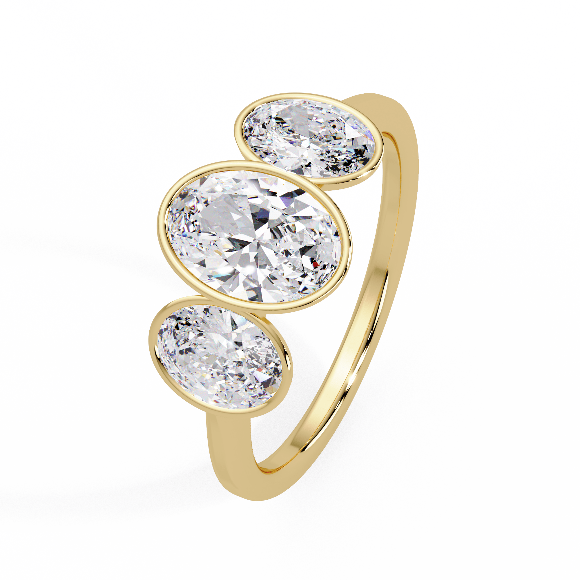 Oval Three Stone Bezel Set Engagement Ring