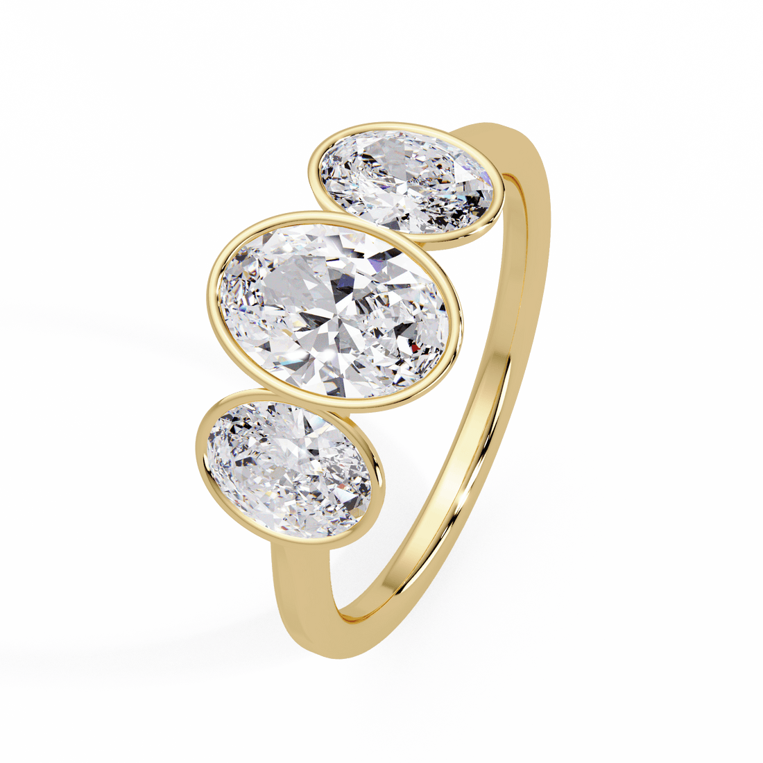 Oval Three Stone Bezel Set Engagement Ring