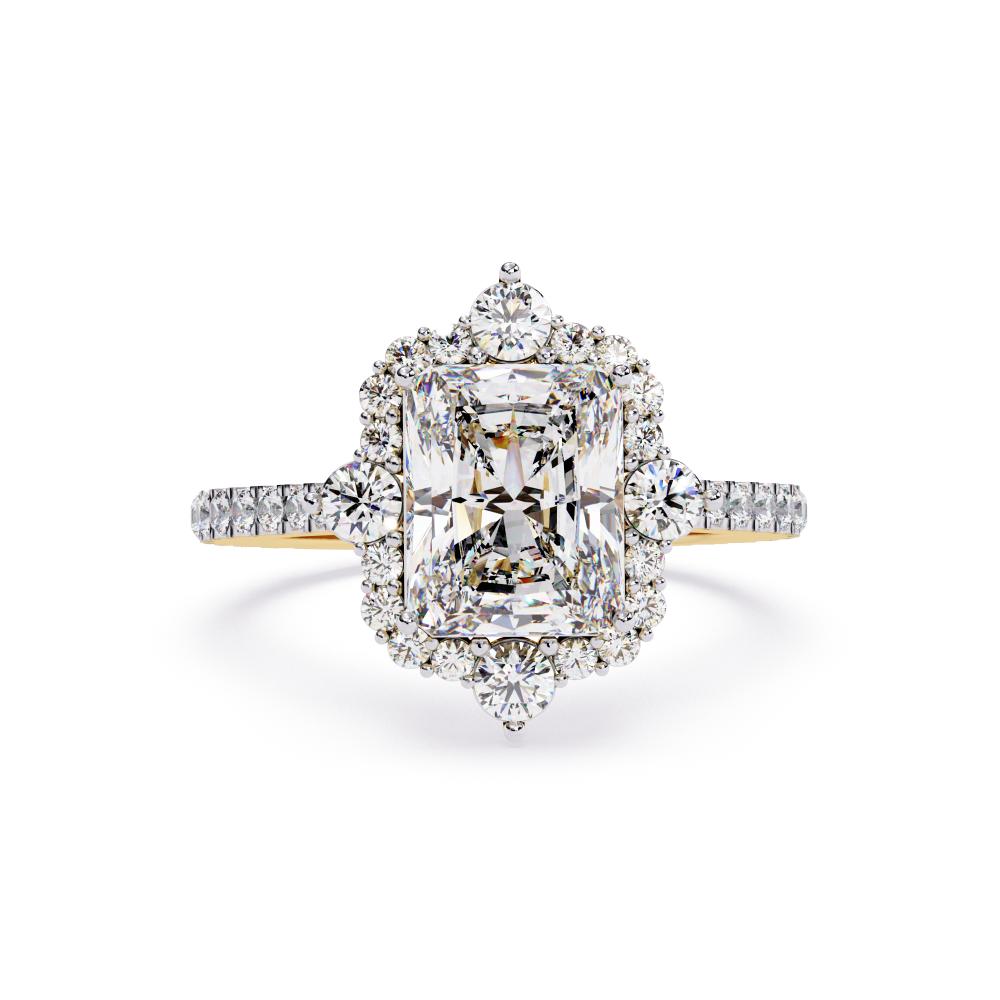 Radiant Fancy Halo With Pave Band Engagement Ring