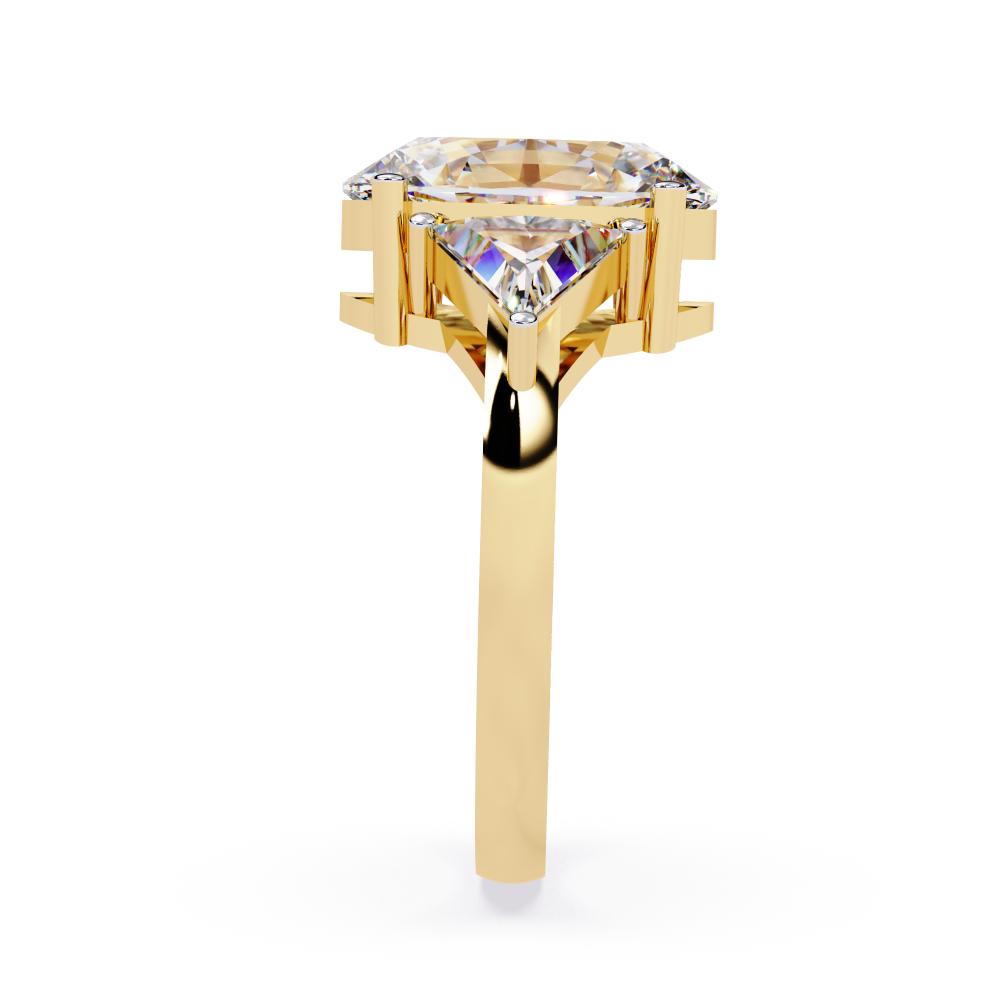 Elongated Cushion With Triangle Three Stone Engagement Ring