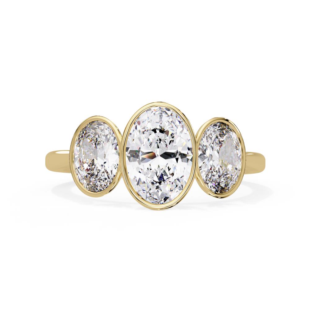 Oval Three Stone Bezel Set Engagement Ring