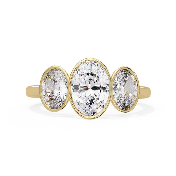 Oval Three Stone Bezel Set Engagement Ring