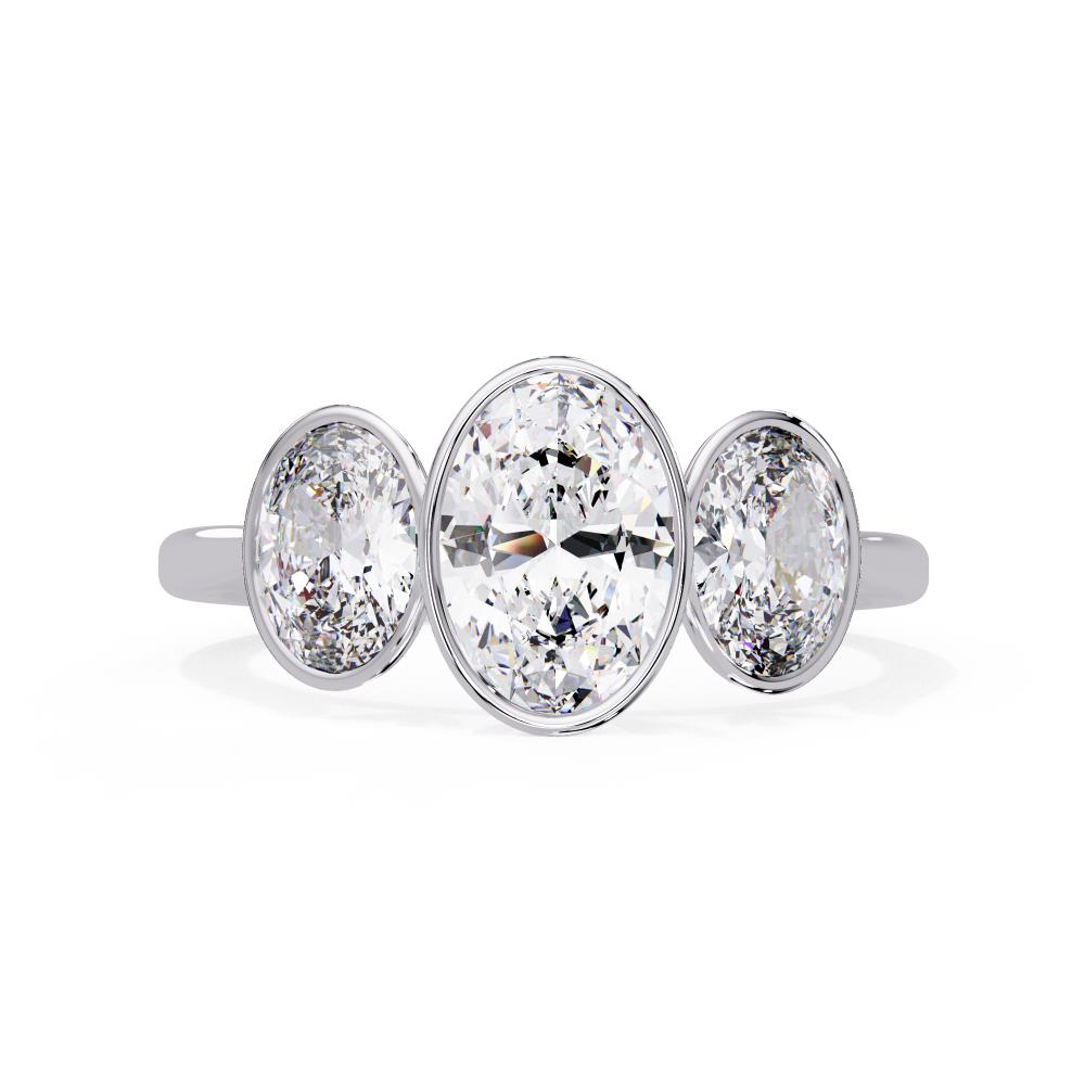 Oval Three Stone Bezel Set Engagement Ring