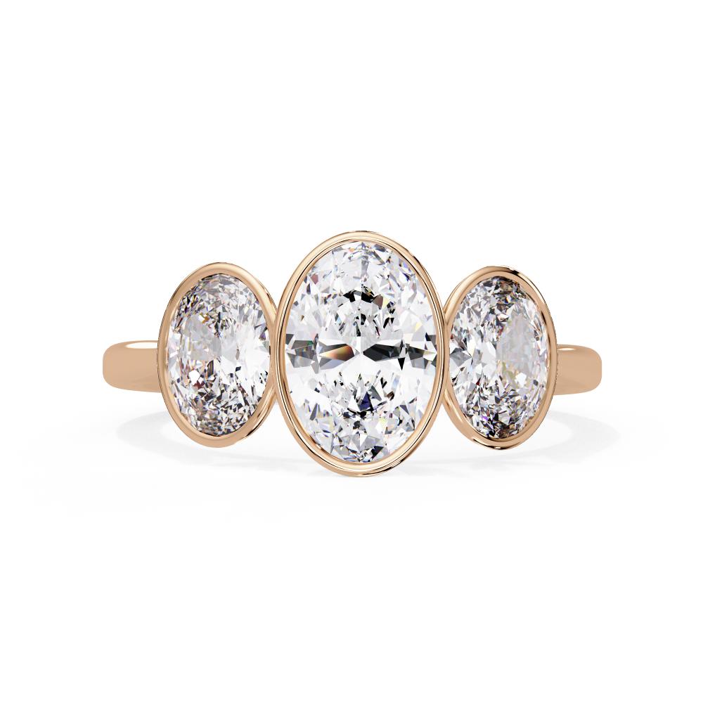 Oval Three Stone Bezel Set Engagement Ring