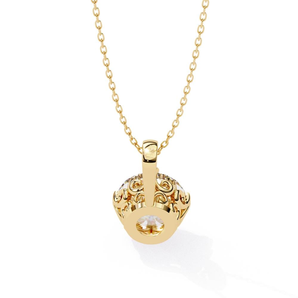 Round Vintage Style with Double Claw Prong Pendant With Chain