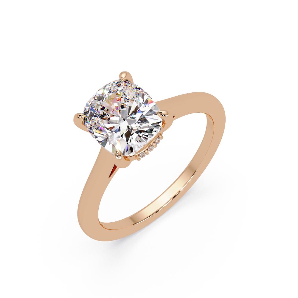 Cushion Solitaire Hidden halo Engagement Ring