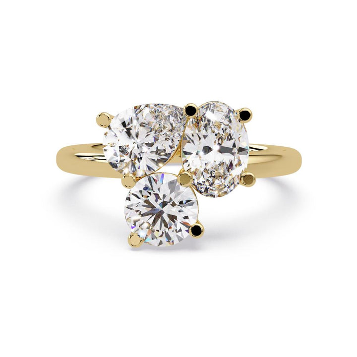 Toi et moi ring 3 stone Oval, Pear, Round