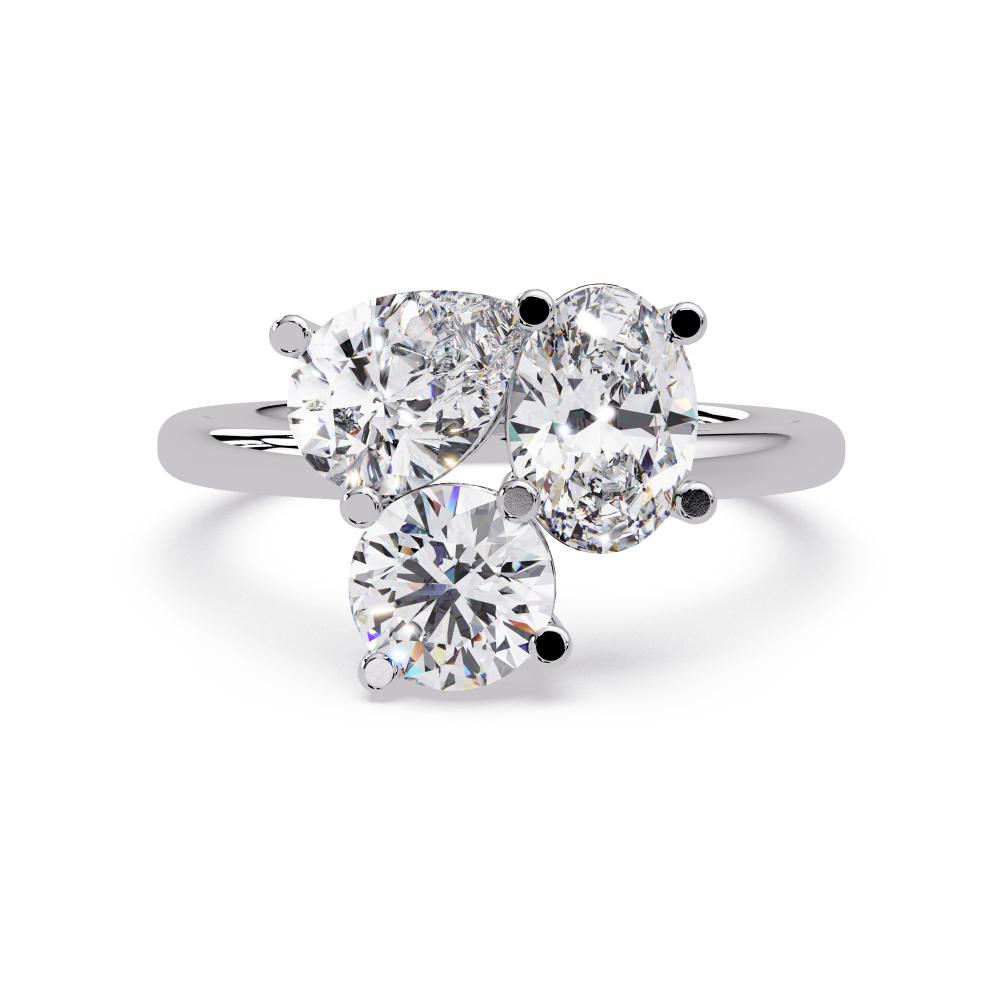 Toi et moi ring 3 stone Oval, Pear, Round