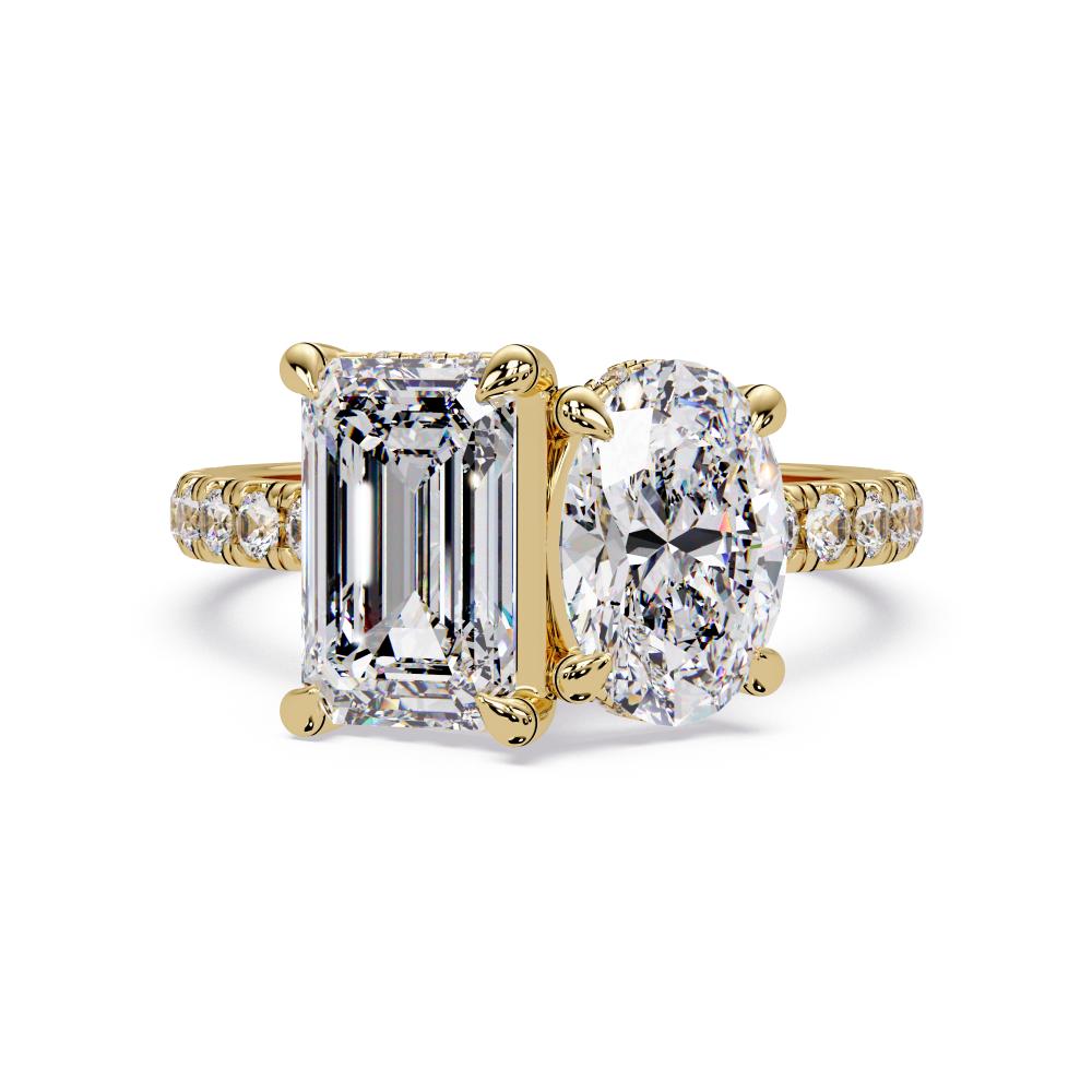 Toi et Moi Diamond Ring with Pave Band