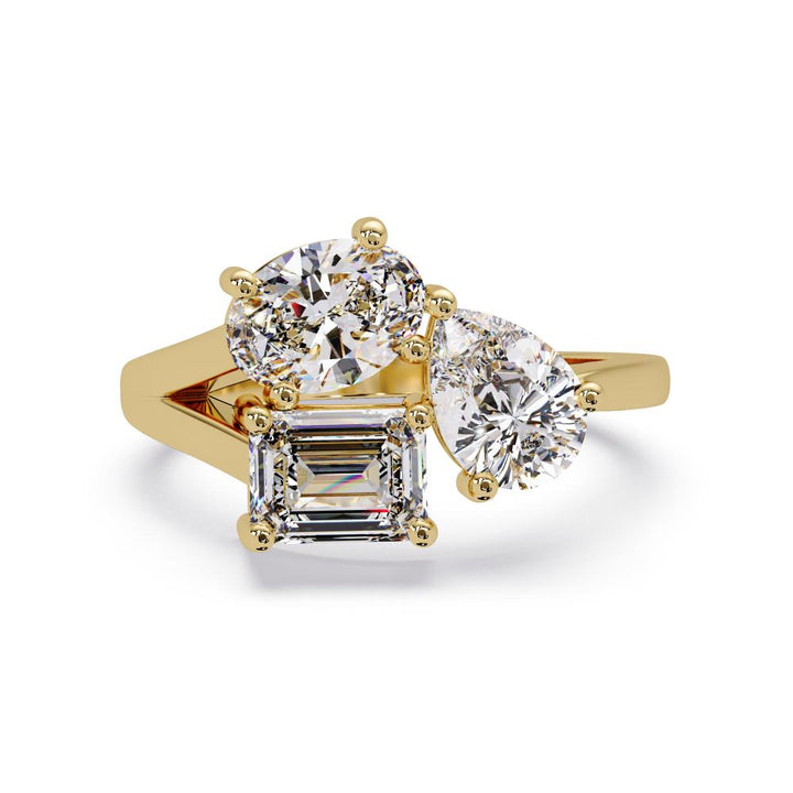 Three stone toi et moi Ring Oval, Pear, Emerald