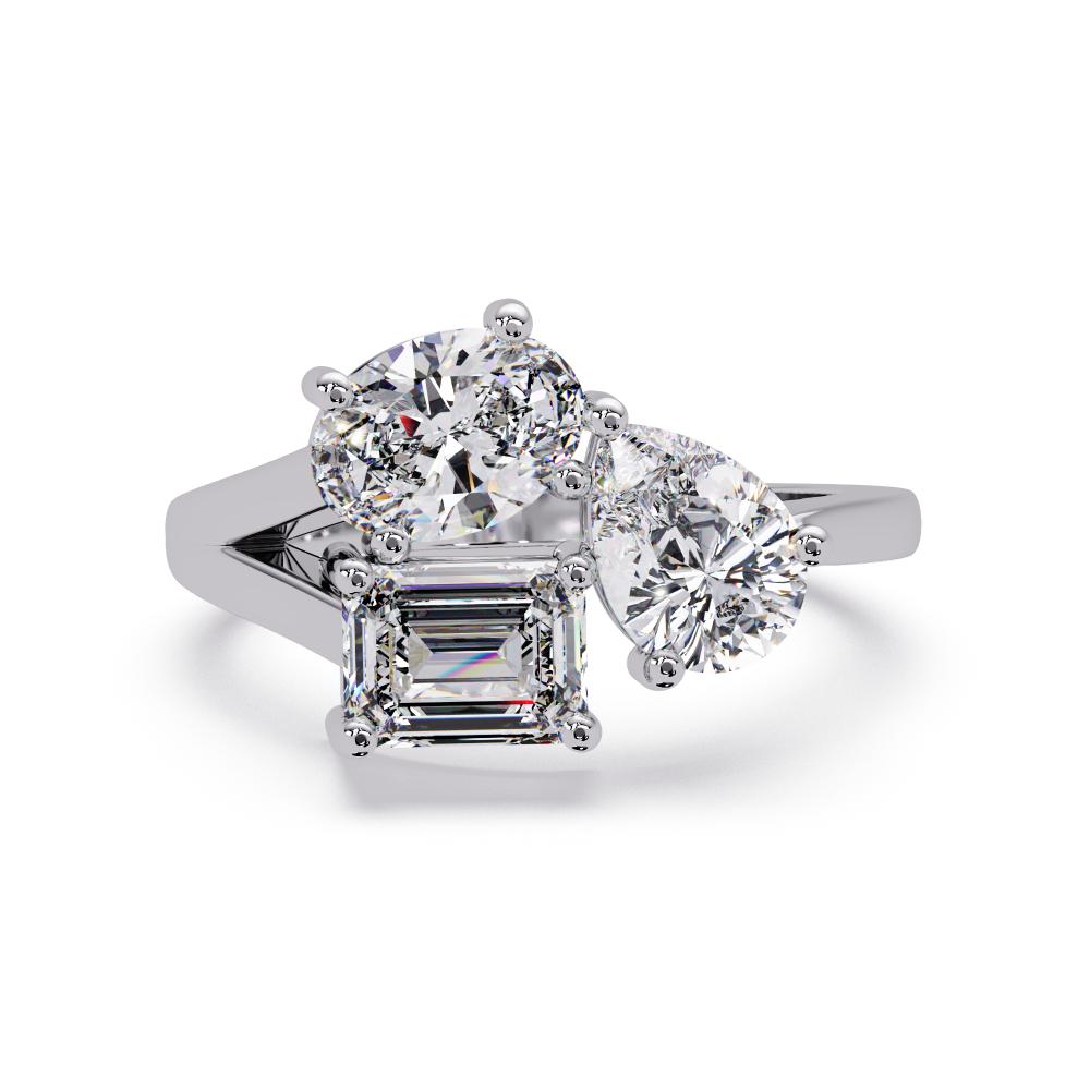 Three stone toi et moi Ring Oval, Pear, Emerald