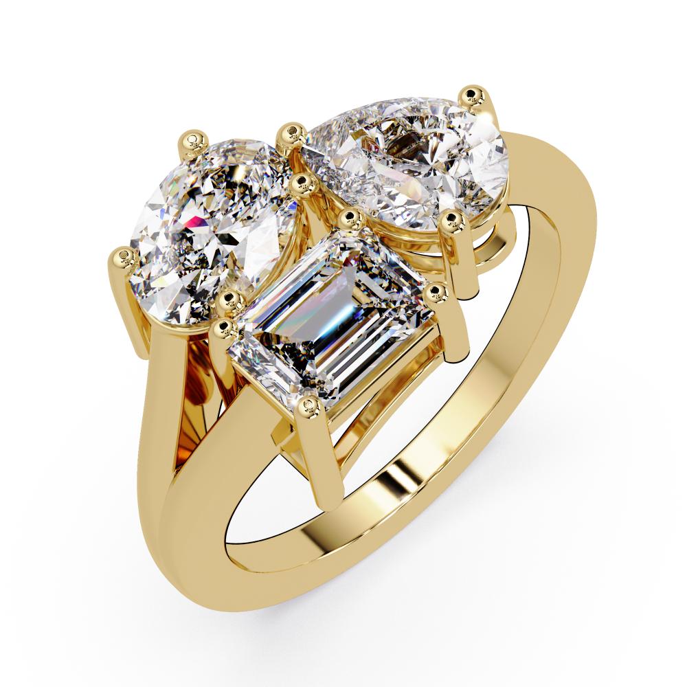 Three stone toi et moi Ring Oval, Pear, Emerald