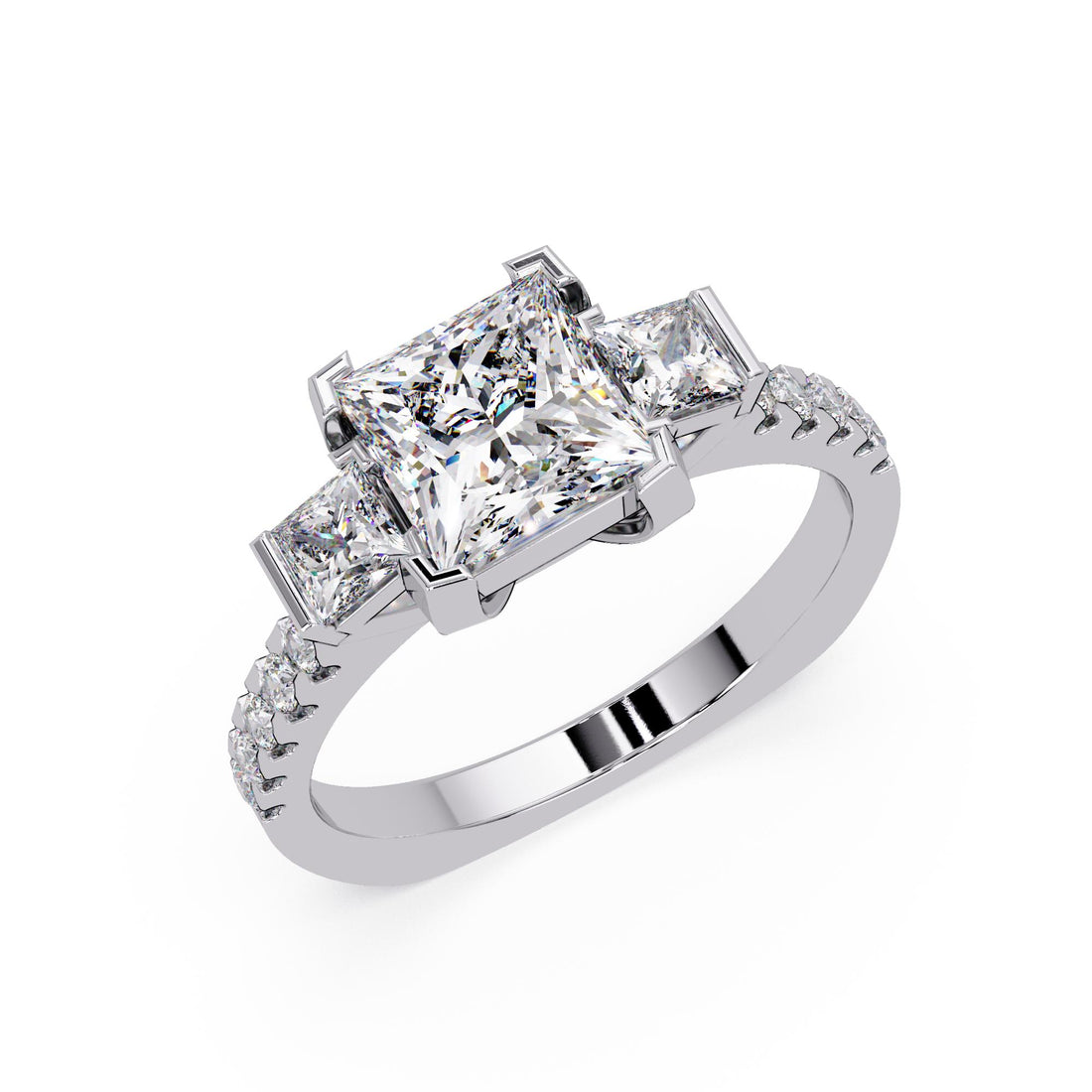 Three stone Princess cut Engagement rings