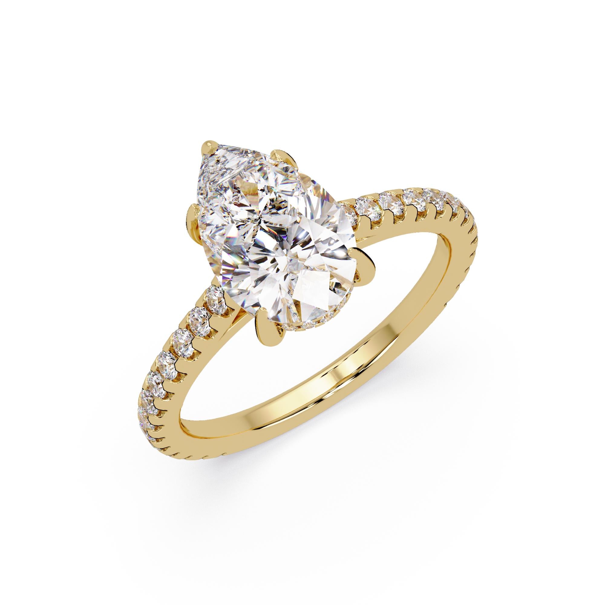 Hidden Halo Pear with Pave Engagement ring