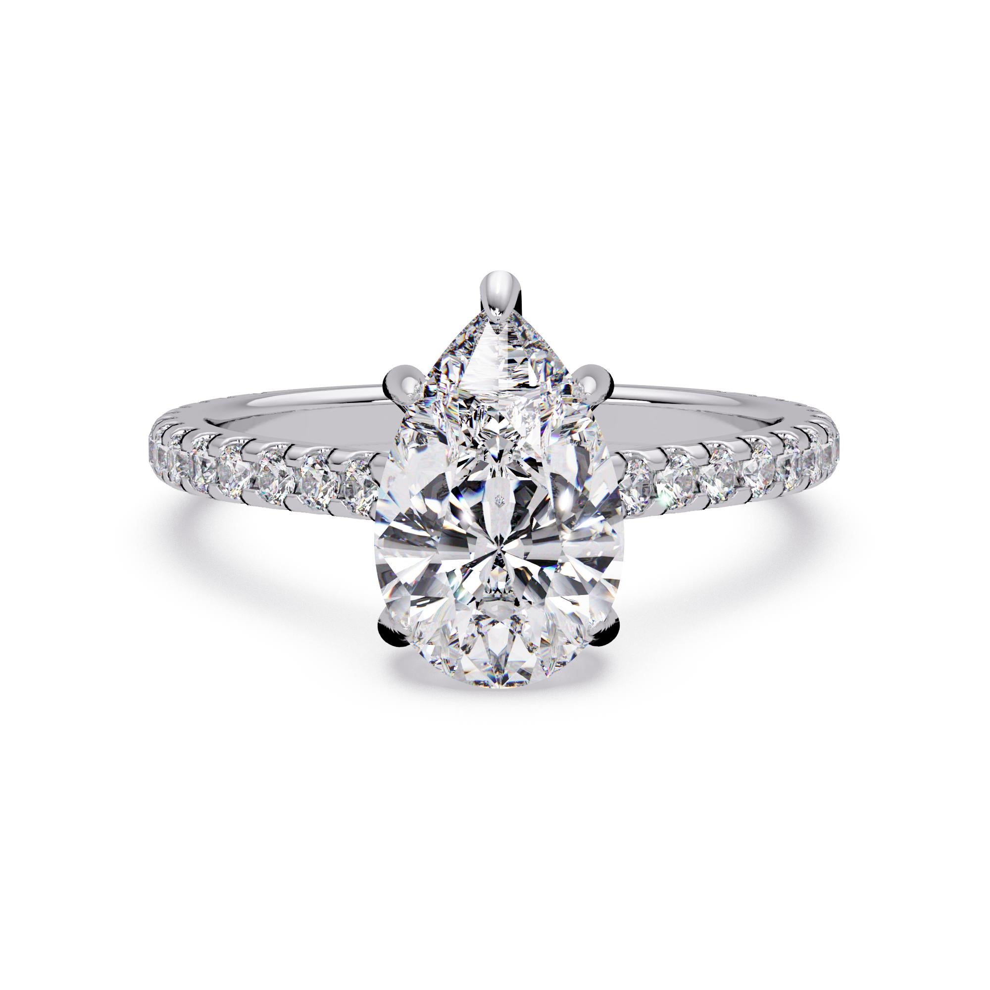Hidden Halo Pear with Pave Engagement ring