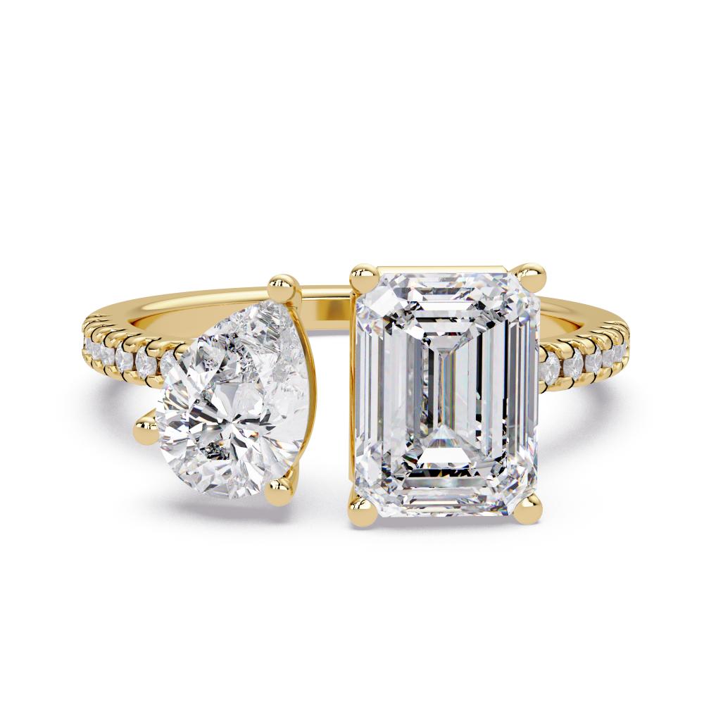 Emerald & Pear With Pave Toi Et Moi Engagement Ring