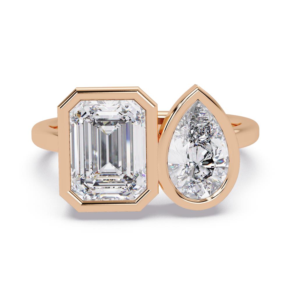 Pear & Emerald Bezel Toi Et Moi Engagement ring