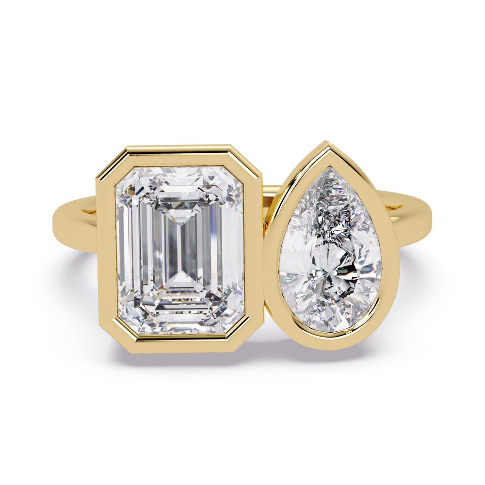Pear & Emerald Bezel Toi Et Moi Engagement ring