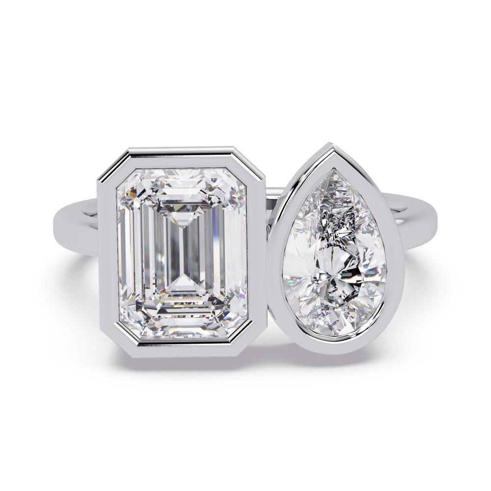 Pear & Emerald Bezel Toi Et Moi Engagement ring