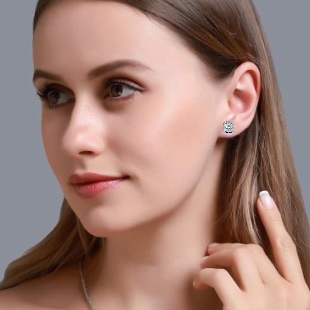 Radiant Halo Style Stud Earrings