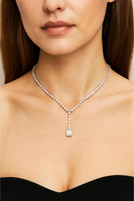 Emerald Dangling Tennis Moissanite Diamond Necklace