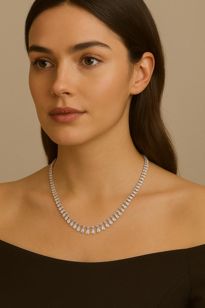 Pear & Round Moissanite Diamond Tennis Necklace