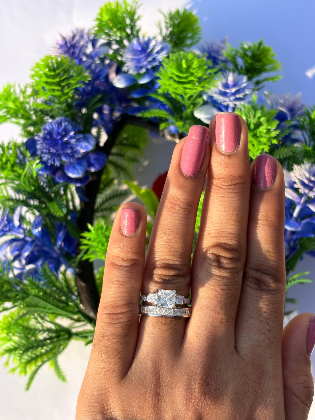 Three stone Princess cut Engagement rings