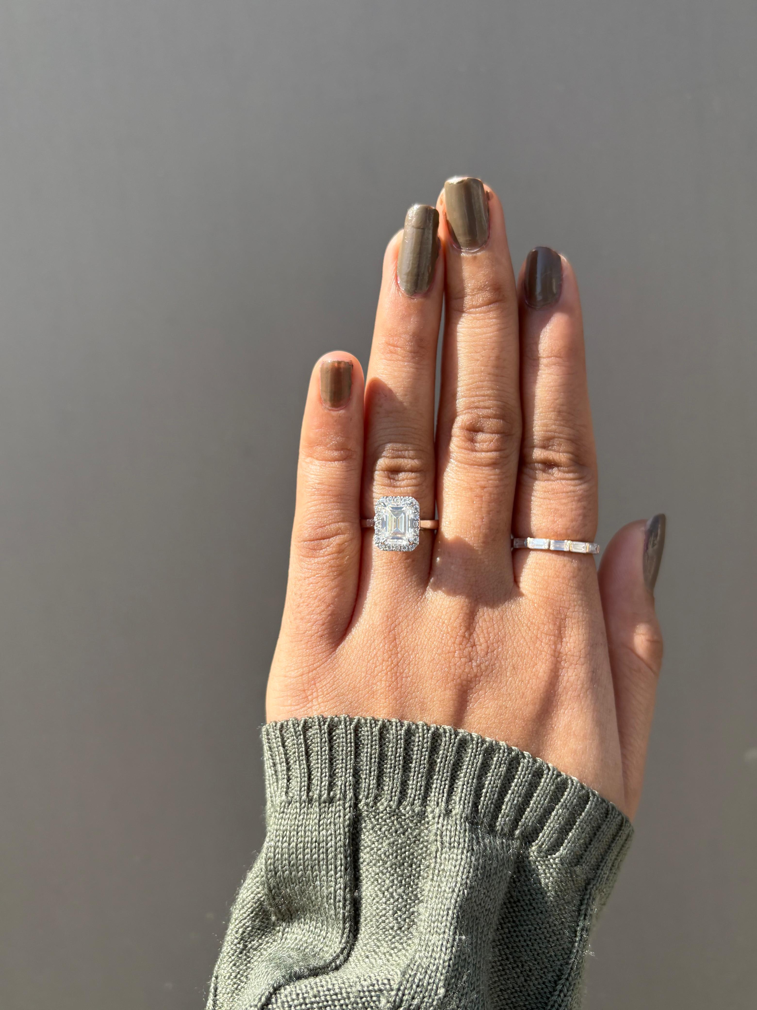 Emerald Halo with Lotus Prong Engagement Ring