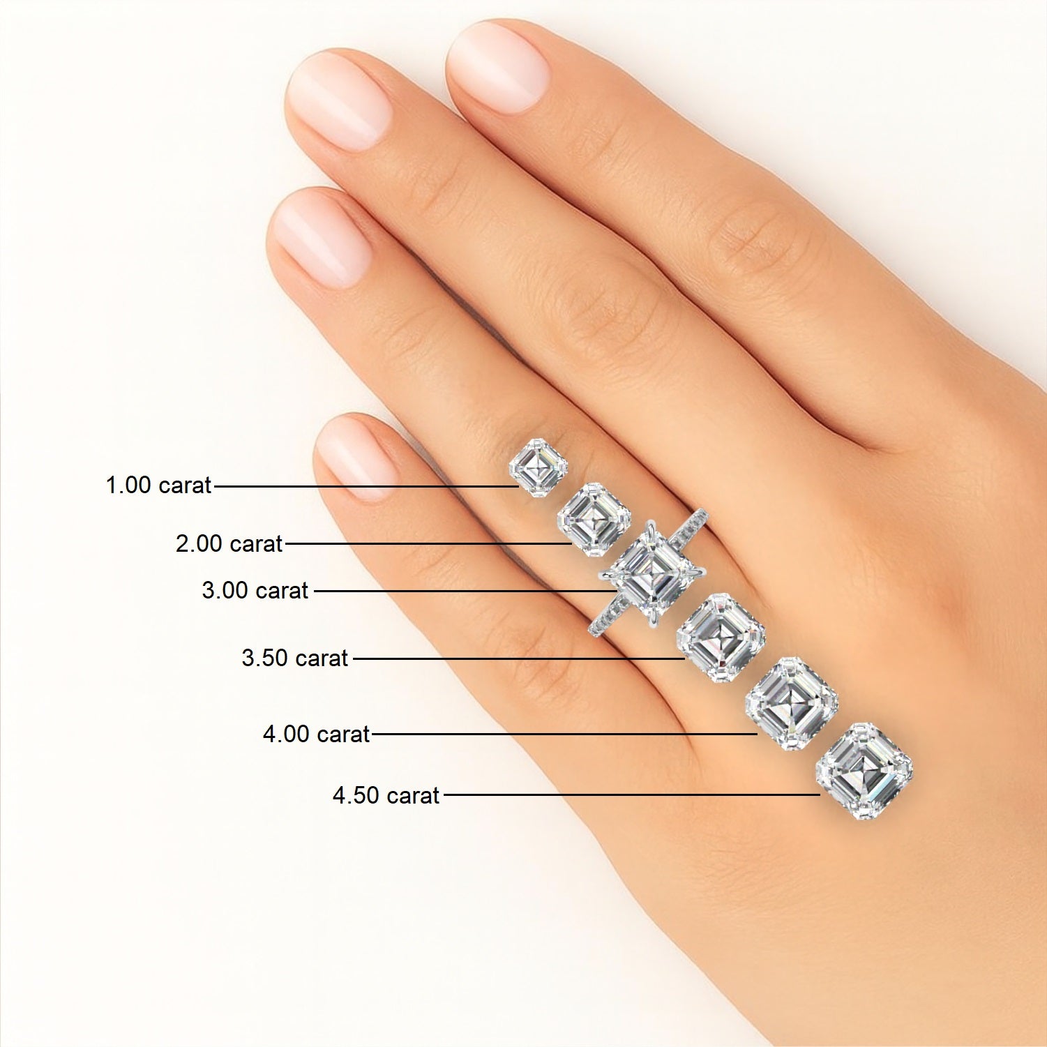 Asscher With Baguette Three Stone Engagement Ring