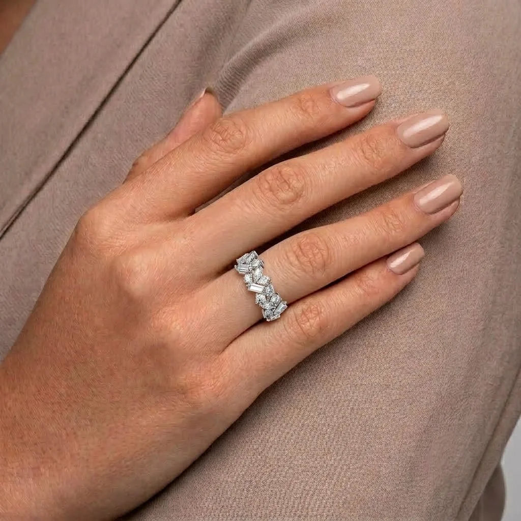 Multi Shape Stone Half Eternity Wedding Band