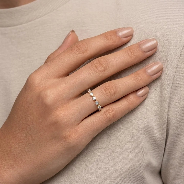 Round Space Prong Half Eternity Wedding Band